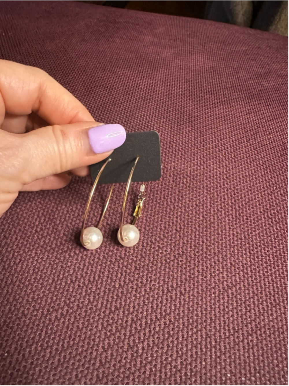 Gold Hoop Earrings with White Pearl Beads